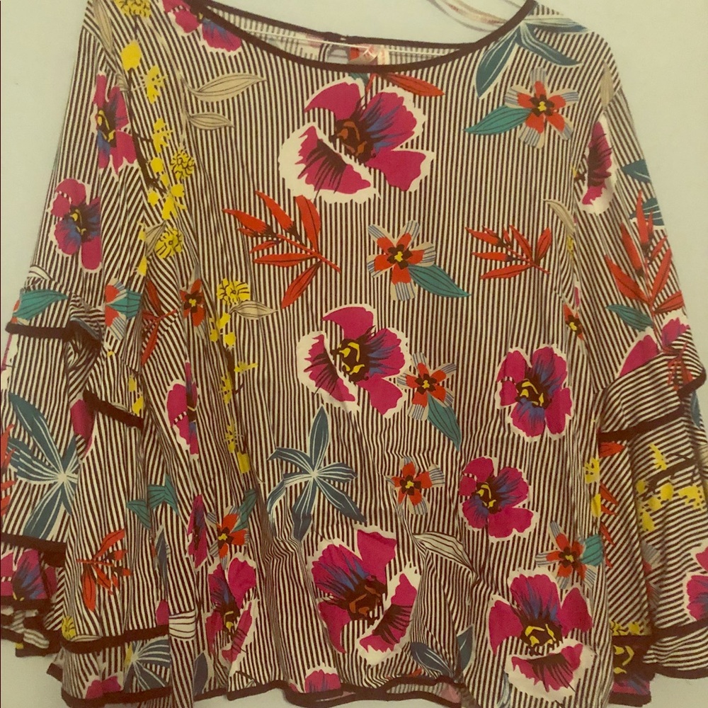 True Destiny Striped & Floral Shirt Bell Sleeves
